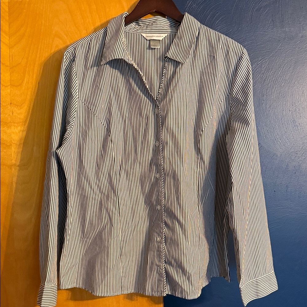 Christopher & Banks Black and White Pinstripe Blouse